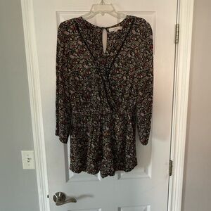 LOFT Black Floral romper with Bishop Sleeves